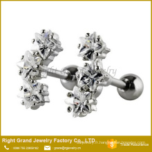 Inox 316L chirurgical en acier Triple étoile Zircon cubique Barbell Tragus Cartilage Stud Earring